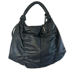 Vintage Furla REHAB Bag Black Leather Hobo Bag braided Trim magnetic snap close